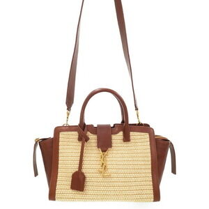 Saint Laurent Monogram Cabas Downtown tote bag raffia brown leather